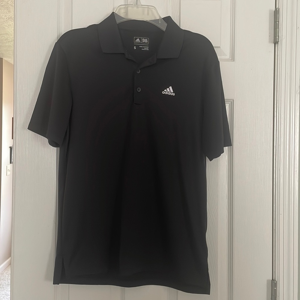 Men’s small black adidas golf polo